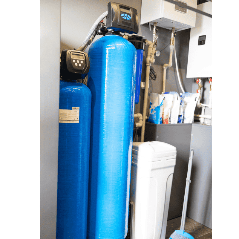 Modern water softener system being installed
